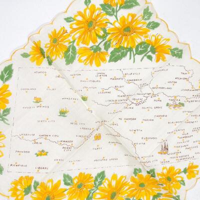 KANSAS MAP & SUNFLOWER HANDKERCHIEF