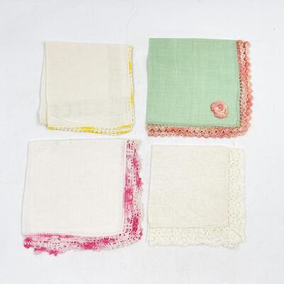 VINTAGE CROCHETED EDGE HANDKERCHIEFS