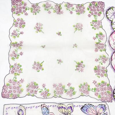 VINTAGE PURPLE FLORAL & BUTTERFLY HANDKERCHIEFS