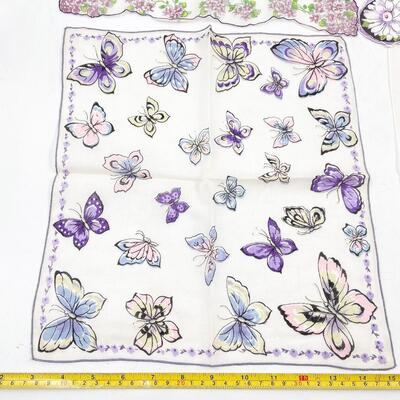 VINTAGE PURPLE FLORAL & BUTTERFLY HANDKERCHIEFS