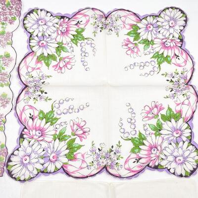 VINTAGE PURPLE FLORAL & BUTTERFLY HANDKERCHIEFS