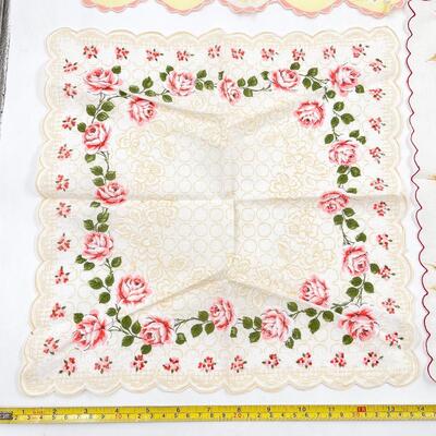 VINTAGE RED & ORANGE FLORAL HANDKERCHIEFS