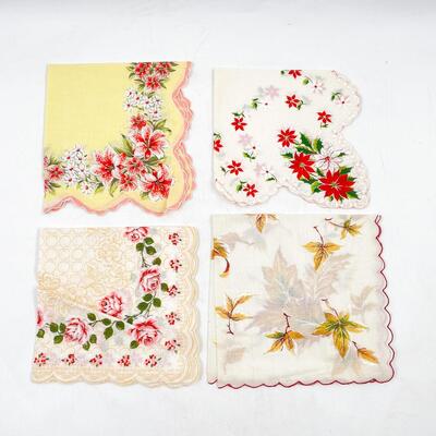 VINTAGE RED & ORANGE FLORAL HANDKERCHIEFS