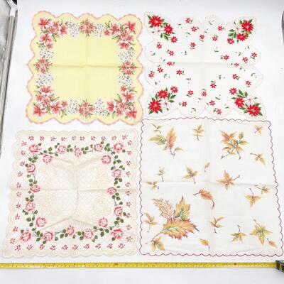 VINTAGE RED & ORANGE FLORAL HANDKERCHIEFS