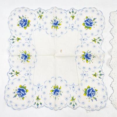 VINTAGE BLUE & PINK FLORAL HANDKERCHIEFS
