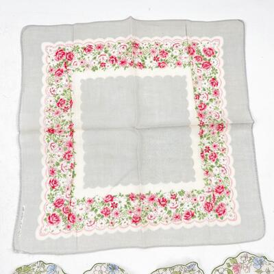 VINTAGE BLUE & PINK FLORAL HANDKERCHIEFS