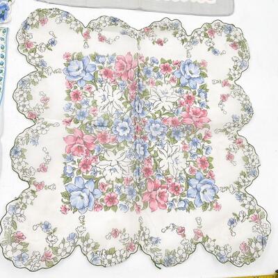 VINTAGE BLUE & PINK FLORAL HANDKERCHIEFS