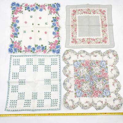 VINTAGE BLUE & PINK FLORAL HANDKERCHIEFS