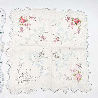 VINTAGE BLUE & PINK FLORAL HANDKERCHIEFS