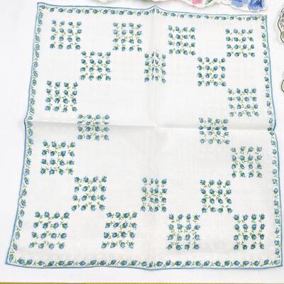 VINTAGE BLUE & PINK FLORAL HANDKERCHIEFS