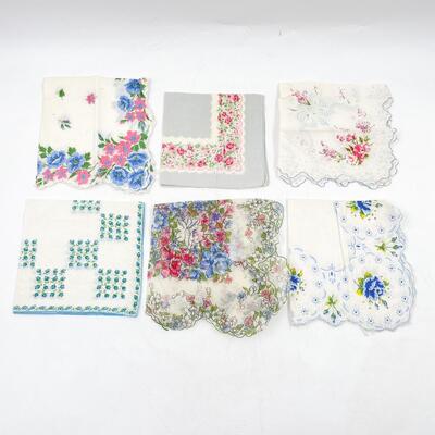 VINTAGE BLUE & PINK FLORAL HANDKERCHIEFS