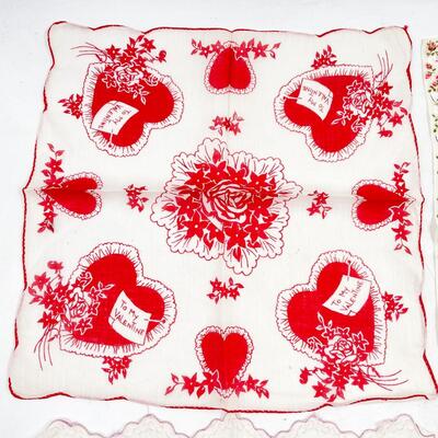 VINTAGE PINK & RED FLORAL HANDKERCHIEFS