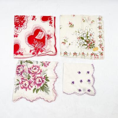 VINTAGE PINK & RED FLORAL HANDKERCHIEFS