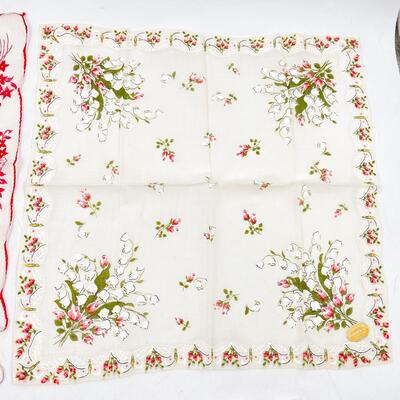 VINTAGE PINK & RED FLORAL HANDKERCHIEFS