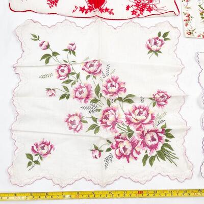 VINTAGE PINK & RED FLORAL HANDKERCHIEFS