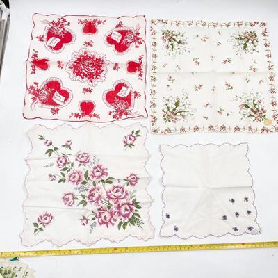 VINTAGE PINK & RED FLORAL HANDKERCHIEFS