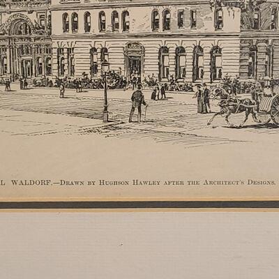 Lot 350: Antique/Vintage 1891 Drawing/Print of Hotel Waldorf, Signed