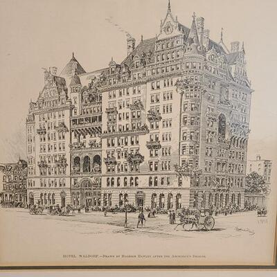 Lot 350: Antique/Vintage 1891 Drawing/Print of Hotel Waldorf, Signed