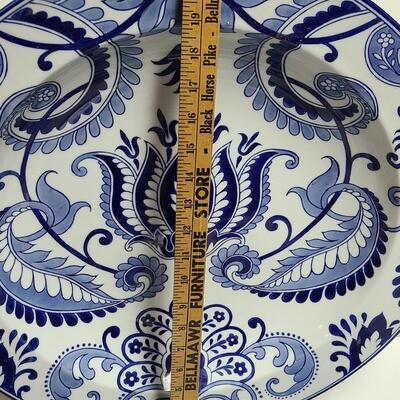 Lot 134: Pier One Bowl with Blue/White Balls and Hanging Wall Art Oversized Plate
