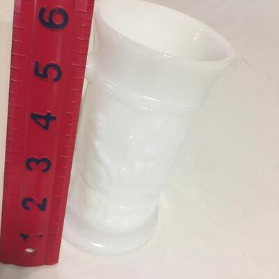 Vintage Federal Glass Milk Glass Mug , Raised Figures, USA