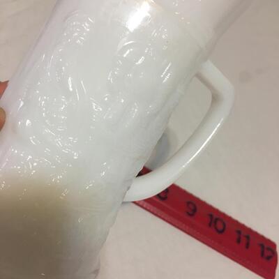 Vintage Federal Glass Milk Glass Mug , Raised Figures, USA
