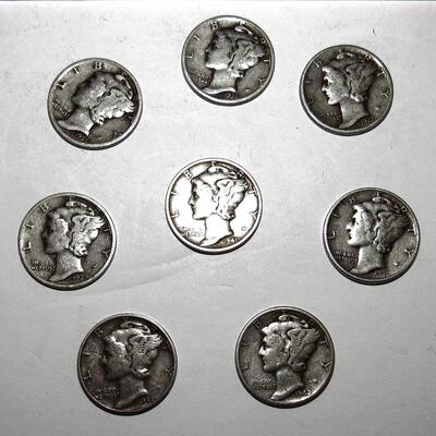 8 Mercury Silver Dimes, Random Dates