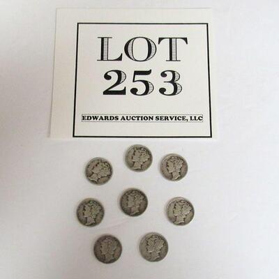 8 Mercury Silver Dimes, Random Dates