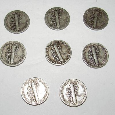 8 Mercury Silver Dimes, Random Dates