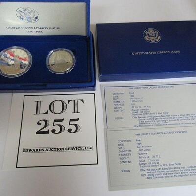 US Mint 1986 S Liberty, Ellis Island Silver Dollar (.77 silver troy oz), and Clad Half Dollar Proof Set, Never Opened