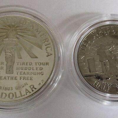 US Mint 1986 S Liberty, Ellis Island Silver Dollar (.77 silver troy oz), and Clad Half Dollar Proof Set, Never Opened