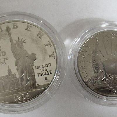 US Mint 1986 S Liberty, Ellis Island Silver Dollar (.77 silver troy oz), and Clad Half Dollar Proof Set, Never Opened