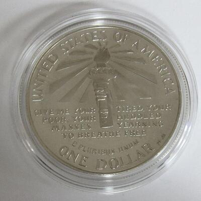 US Mint 1986 S Ellis Island Liberty Silver Dollar Proof, Never Opened