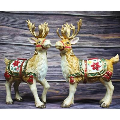 Vintage Pair of Fitz and Floyd Father Christmas Reindeer Candleholders Pair