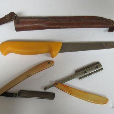 Swibo Knife in Sheath and Vintage Razors