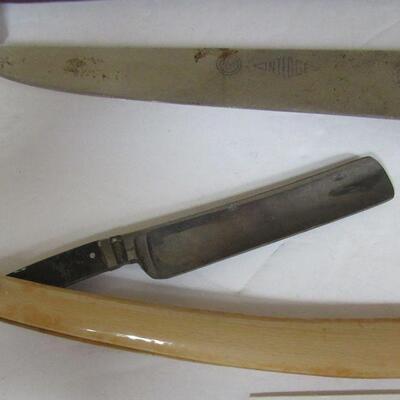 Swibo Knife in Sheath and Vintage Razors