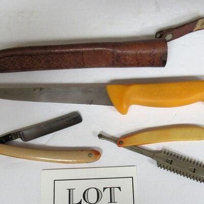 Swibo Knife in Sheath and Vintage Razors
