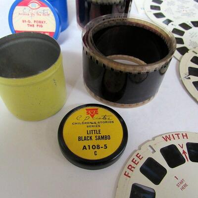 RARE Vintage Little Black Sambo Comic Film in Tube, A108-5, and Animals on the Farm Porky The Pig Film and Viewmaster Reels