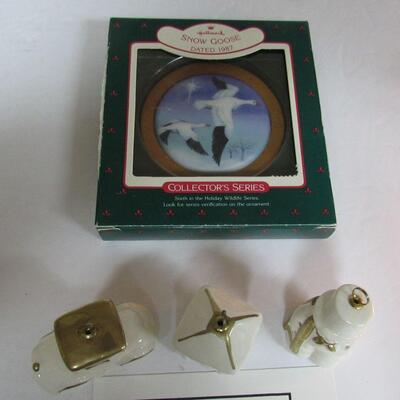 Hallmark 1987 Snow Goose Ornament and 3 Small Goebel China Christmas Ornaments