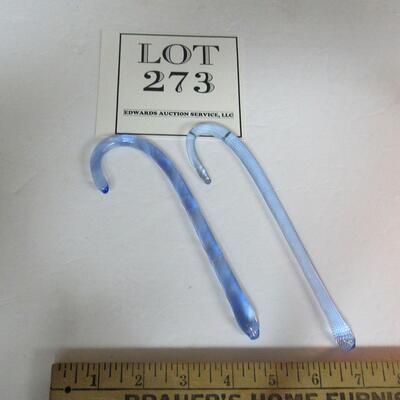 2 Older Gibson Glass Art Glass Candy Cane Christmas Ornaments