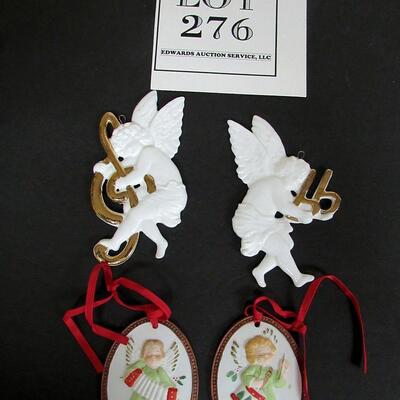 2 Lefton Bisque Angel Ornaments and 2 Other Porcelain Angel Ornaments