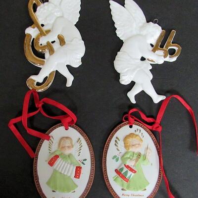 2 Lefton Bisque Angel Ornaments and 2 Other Porcelain Angel Ornaments