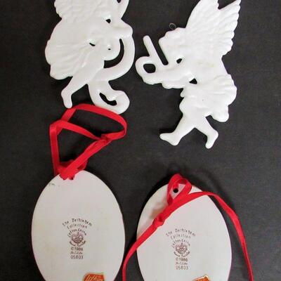 2 Lefton Bisque Angel Ornaments and 2 Other Porcelain Angel Ornaments