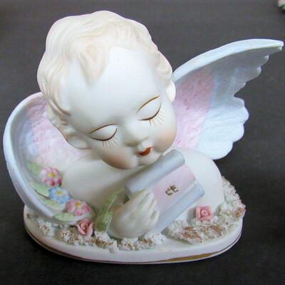 Lefton Bisque Angel Figurine and Heavenly Angels Figurine