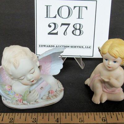 Lefton Bisque Angel Figurine and Heavenly Angels Figurine