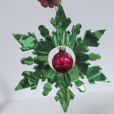 3 Vintage Dimensional Snowflake and Ball Foil and Glass Christmas Ornaments