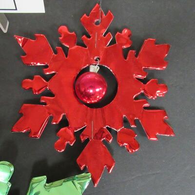 3 Vintage Dimensional Snowflake and Ball Foil and Glass Christmas Ornaments