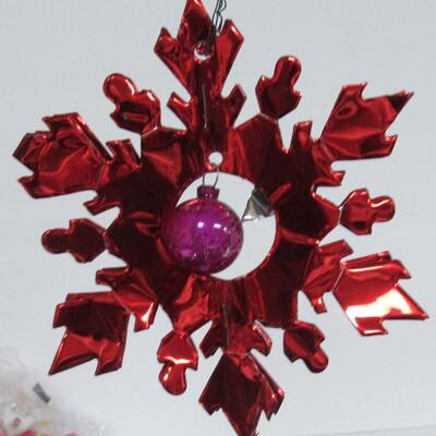 3 Vintage Dimensional Snowflake and Ball Foil and Glass Christmas Ornaments