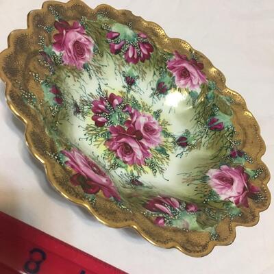Antique Japanese Royal Nippon Hand Painted Gilt Moriage Floral Ruffle Bowl