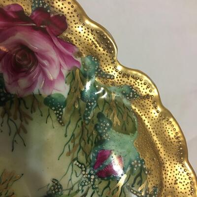 Antique Japanese Royal Nippon Hand Painted Gilt Moriage Floral Ruffle Bowl