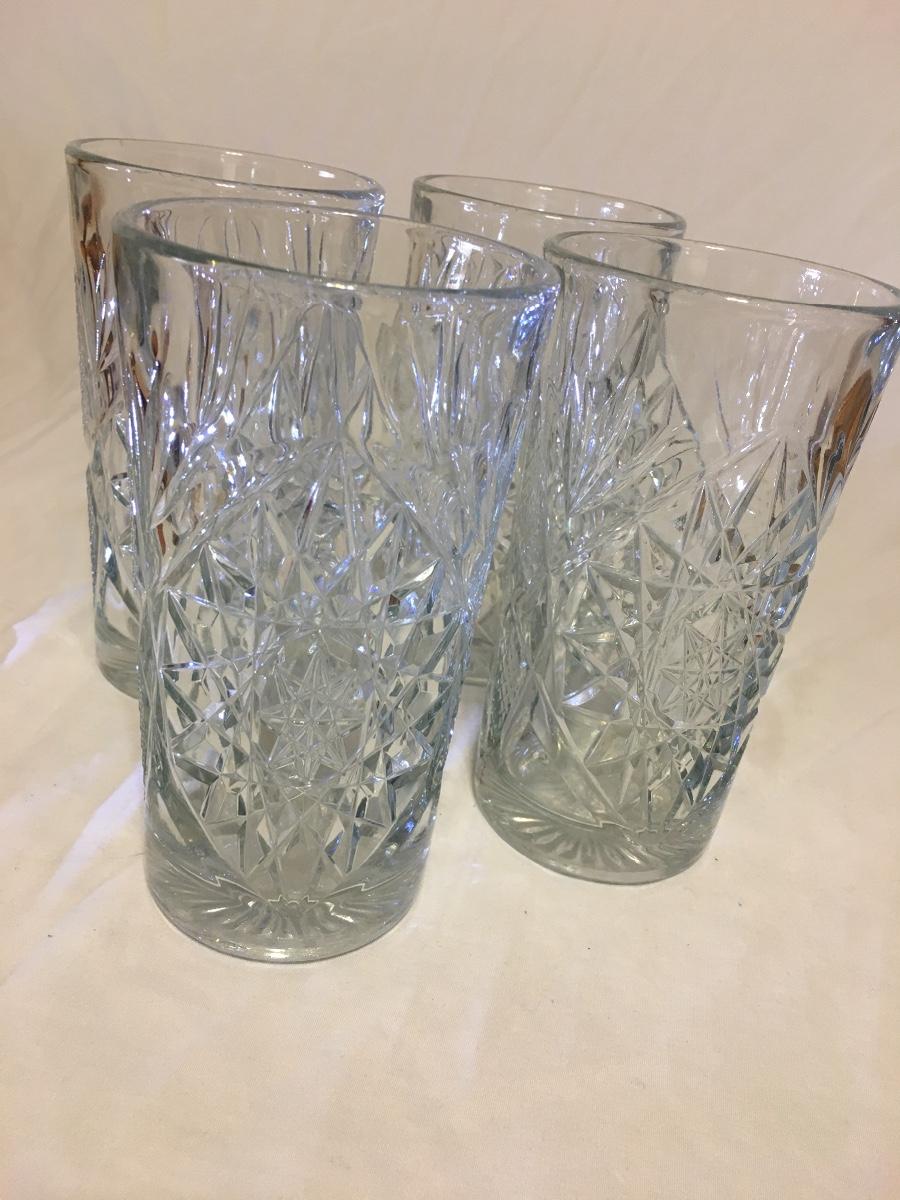 4 Libbey Hobstar Heavy Cut Glasses Star of David Stemware | EstateSales.org